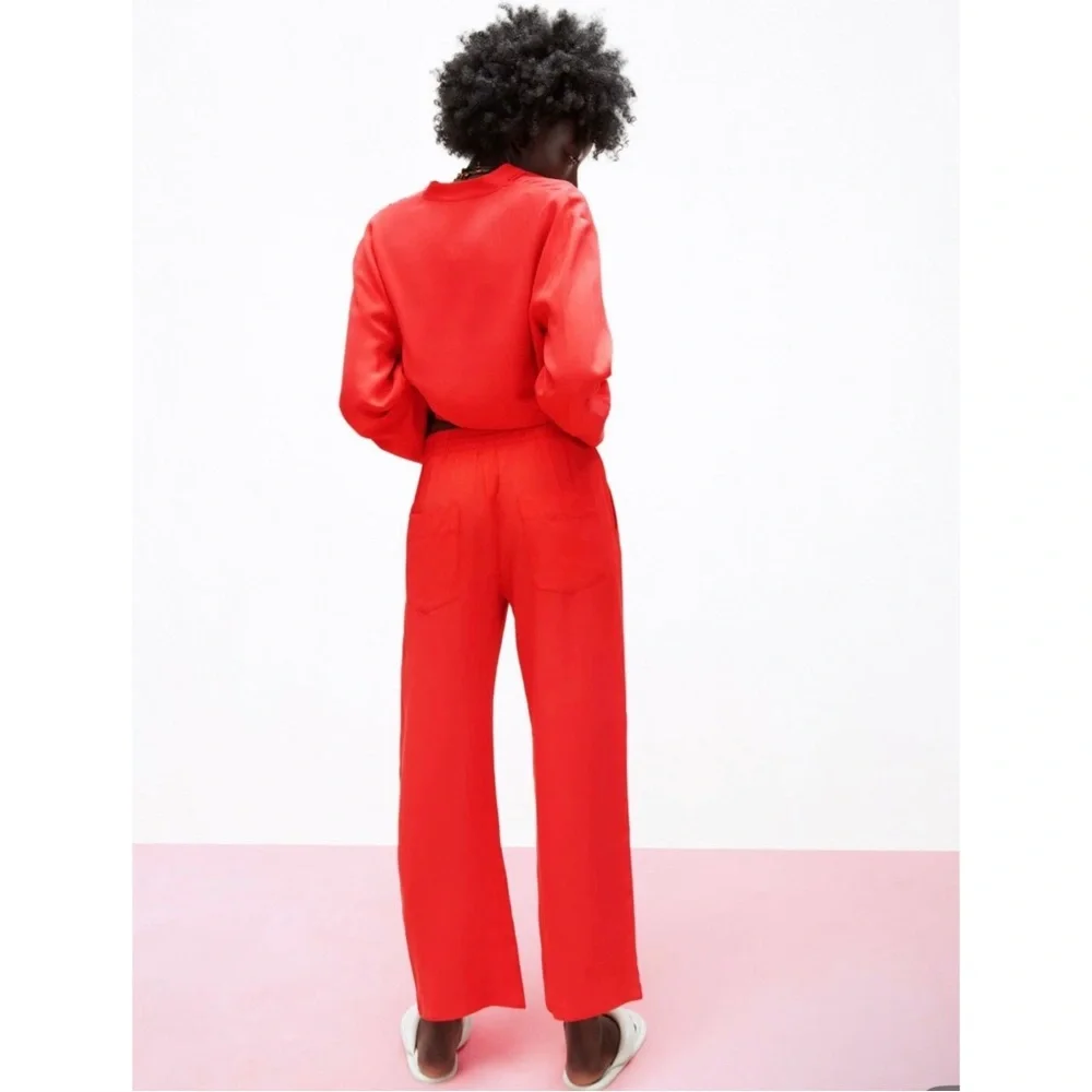 Zara Flowy Red Drawstring Pants Viscose/ Lyocell XL - Picture 5 of 11